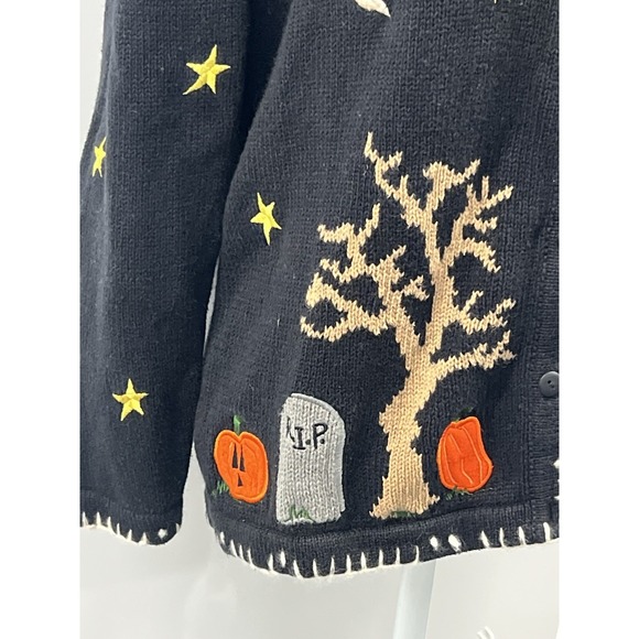 The Quacker Factory, Women's Halloween Sweater, Knit M Haunted House Cardigan - Picture 4 of 7